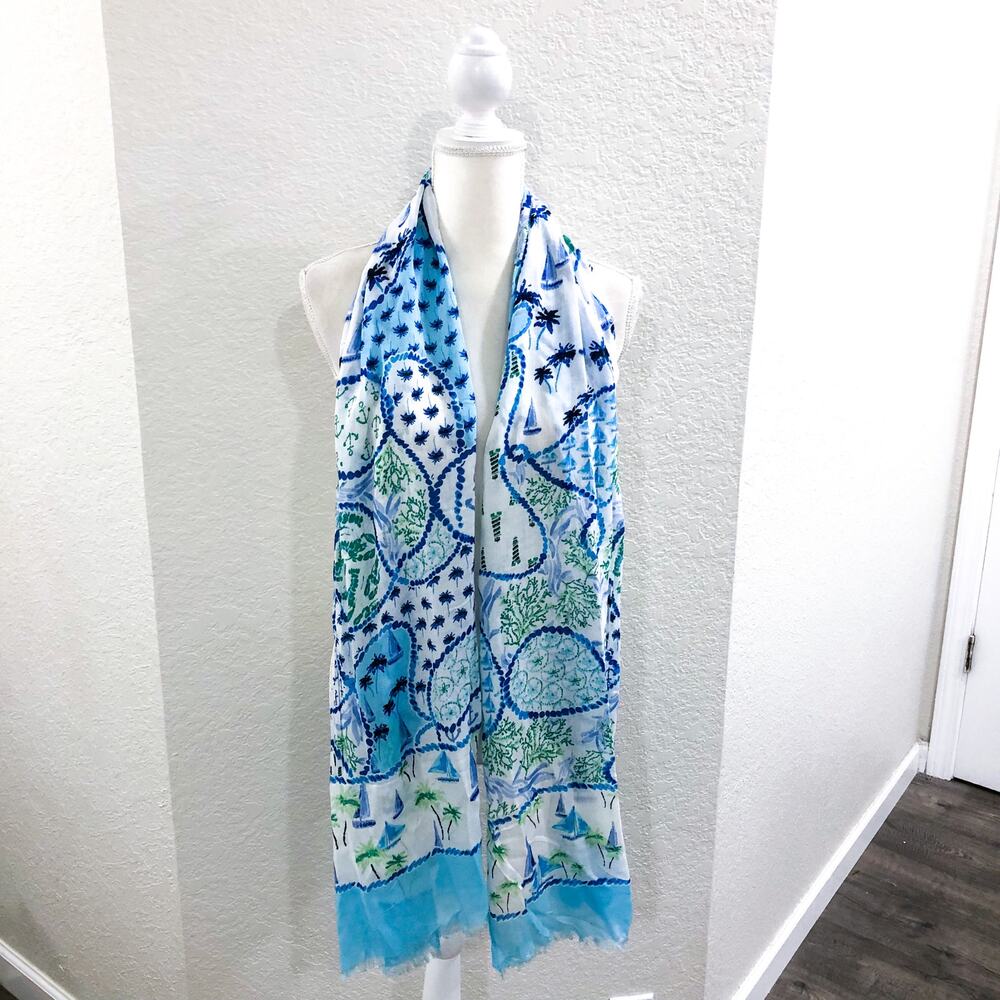 Talbots Nautical Sailboat Gauze Scarf - Picture 4 of 6